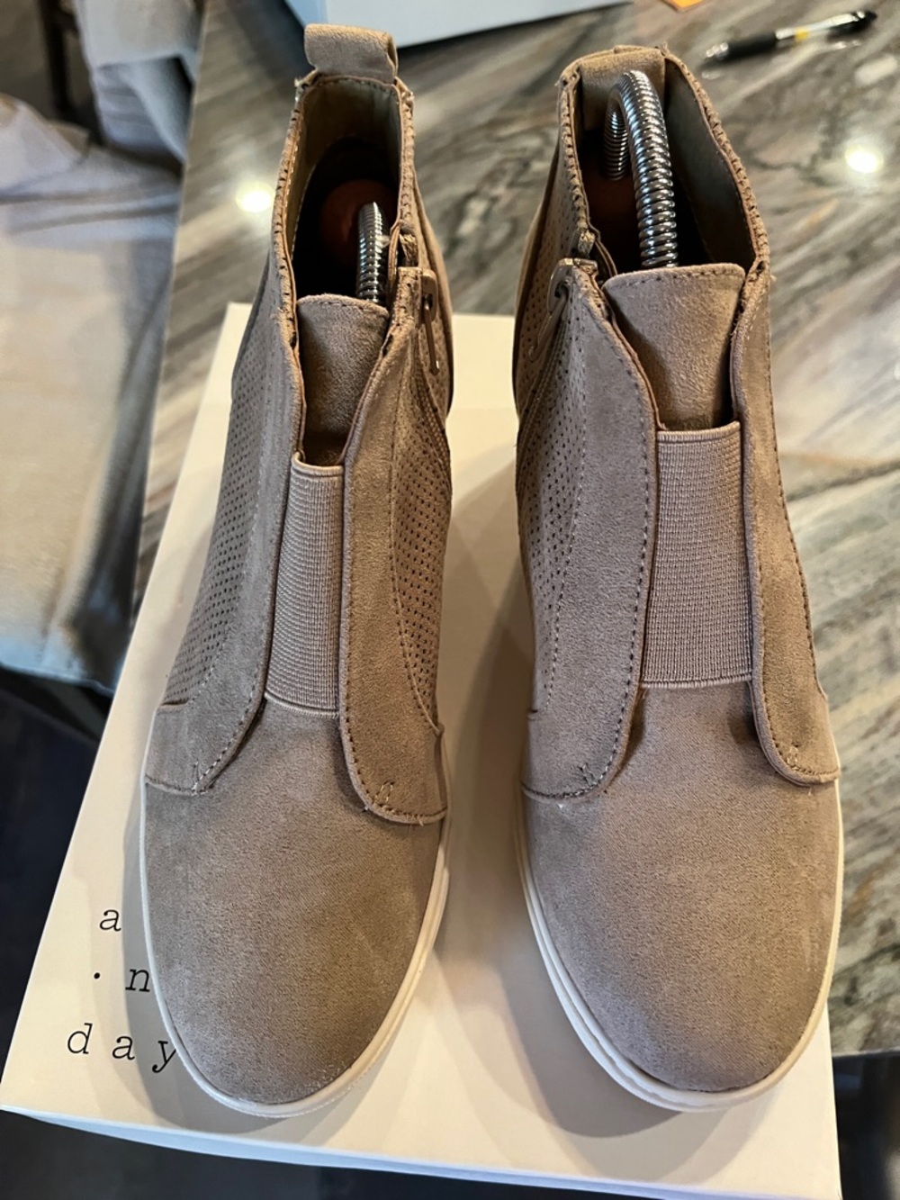 A New Day "Kolie" Faux Suede Wedged Bootie - TAUPE - 7M - NWT